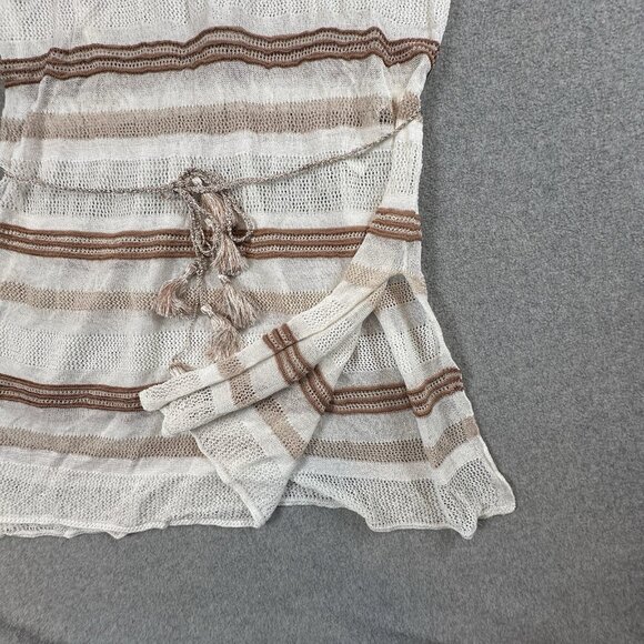 Chicos Cover Up Striped Open Knit Tassel Tie Waist Tunic Dress Beige Tan Medium - Picture 10 of 12